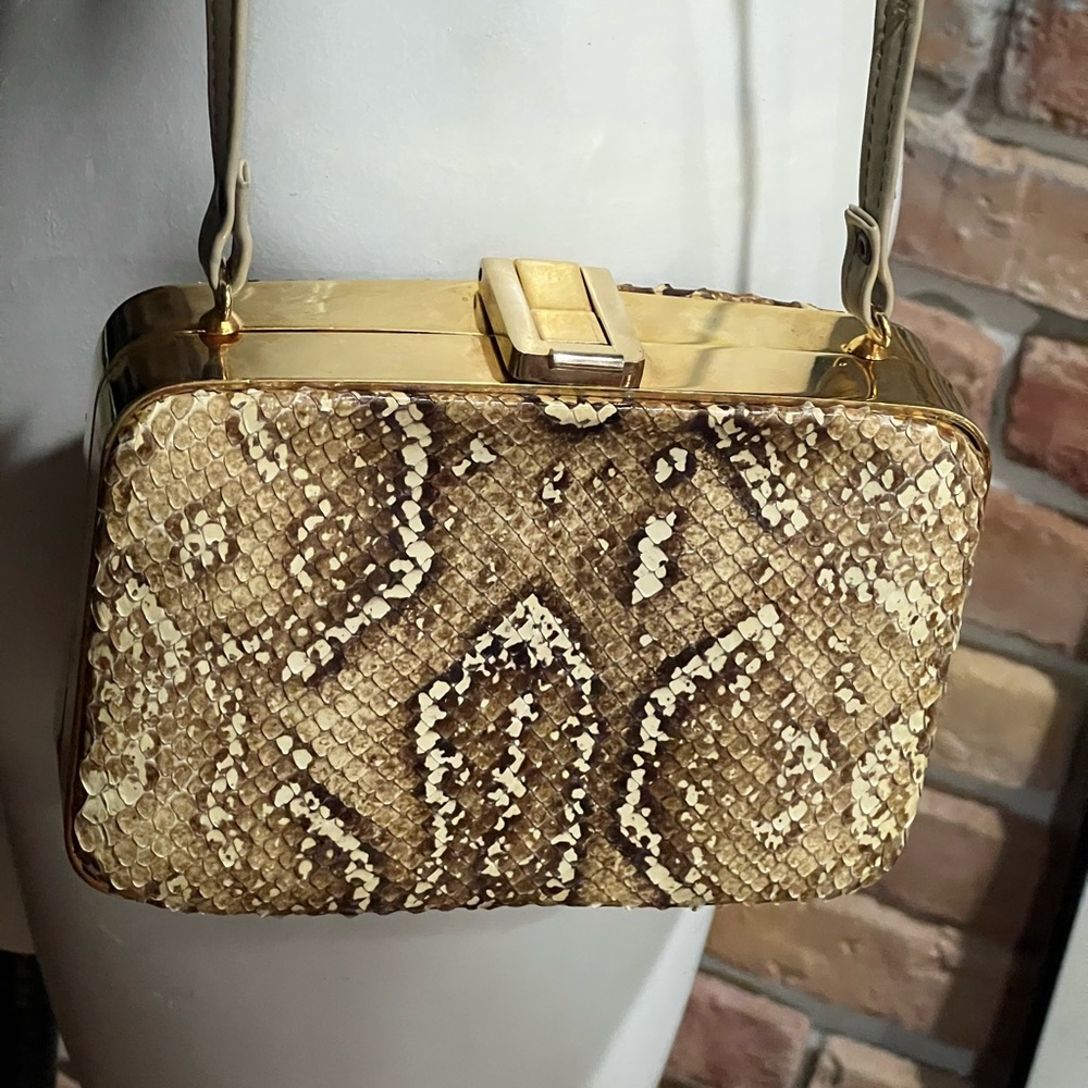 Genuine Python And Brass Shoulder Bag - image 1